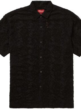 Supreme Chiffon stitch Black Short-Sleeve Button-Up Shirt
